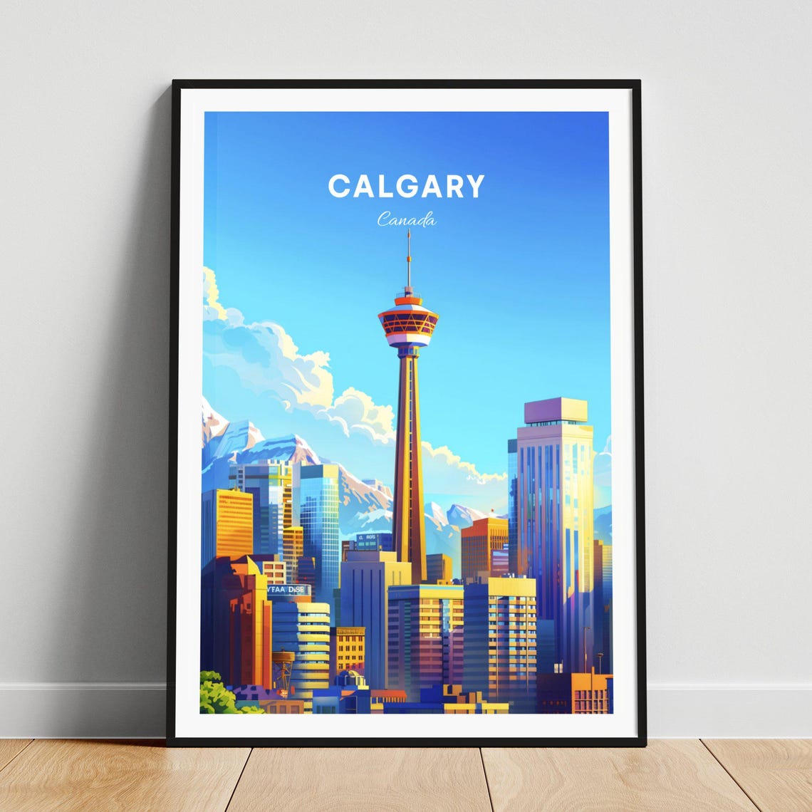 Calgary Canada Downtown Tower Skyline Distant Mountain View Poster