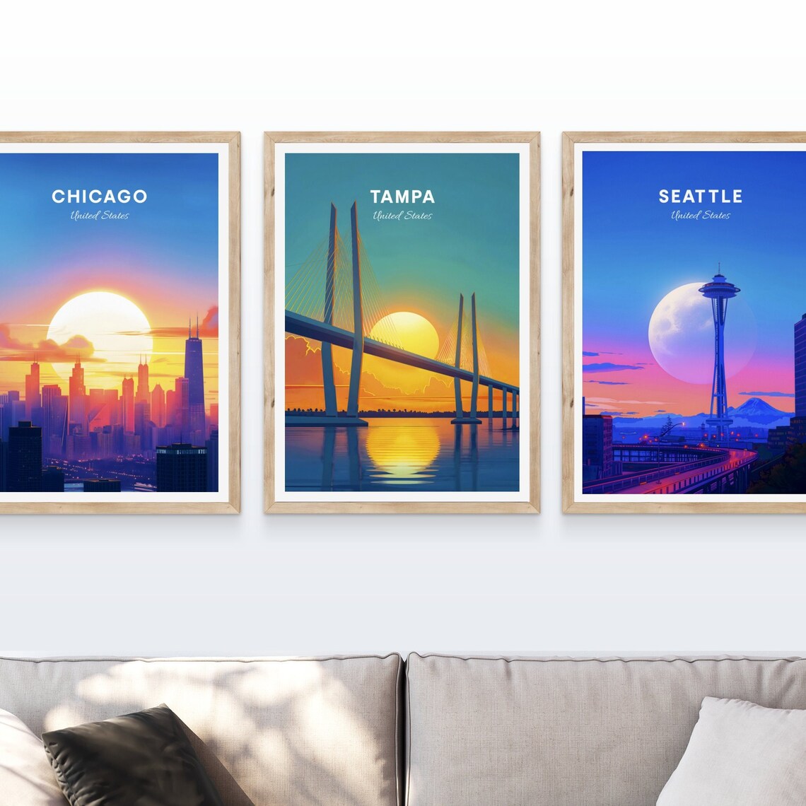 Tampa Florida Sunshine Skyway Bridge Sunset Vintage Travel Poster - Image 4