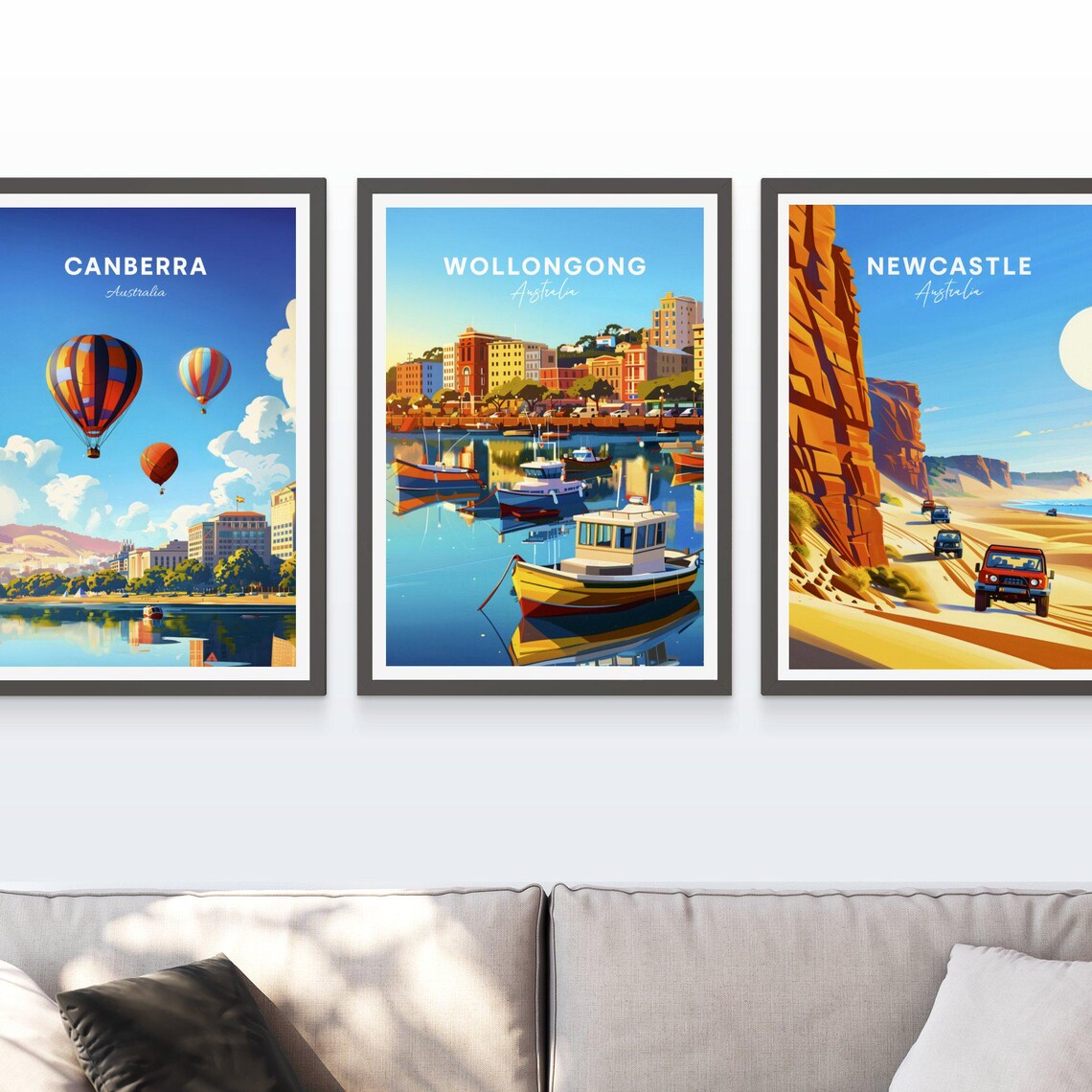 Wollongong Australia Colorful Harbor Boats Waterfront Scene Poster - Image 3