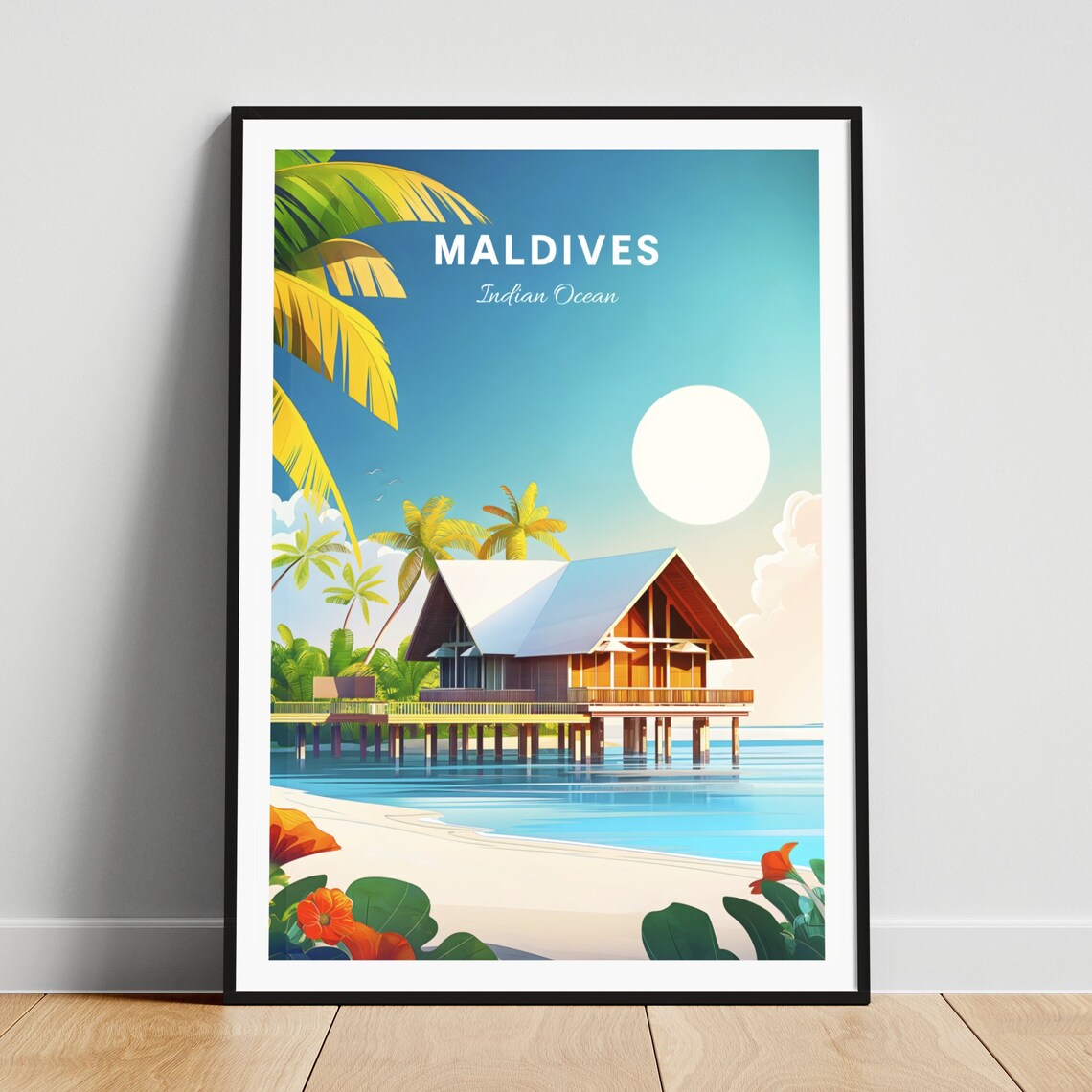Maldives Indian Ocean Overwater Bungalow Beach Villa Travel Poster