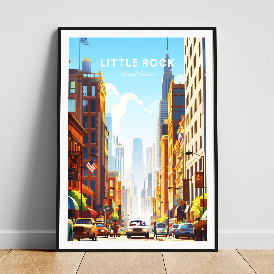 Little Rock Arkansas Downtown Street Taxi Scene Travel Poster