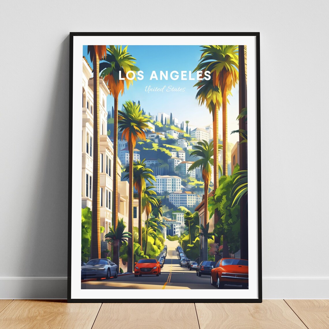 Los Angeles California Palm Lined Hillside Street Art Poster