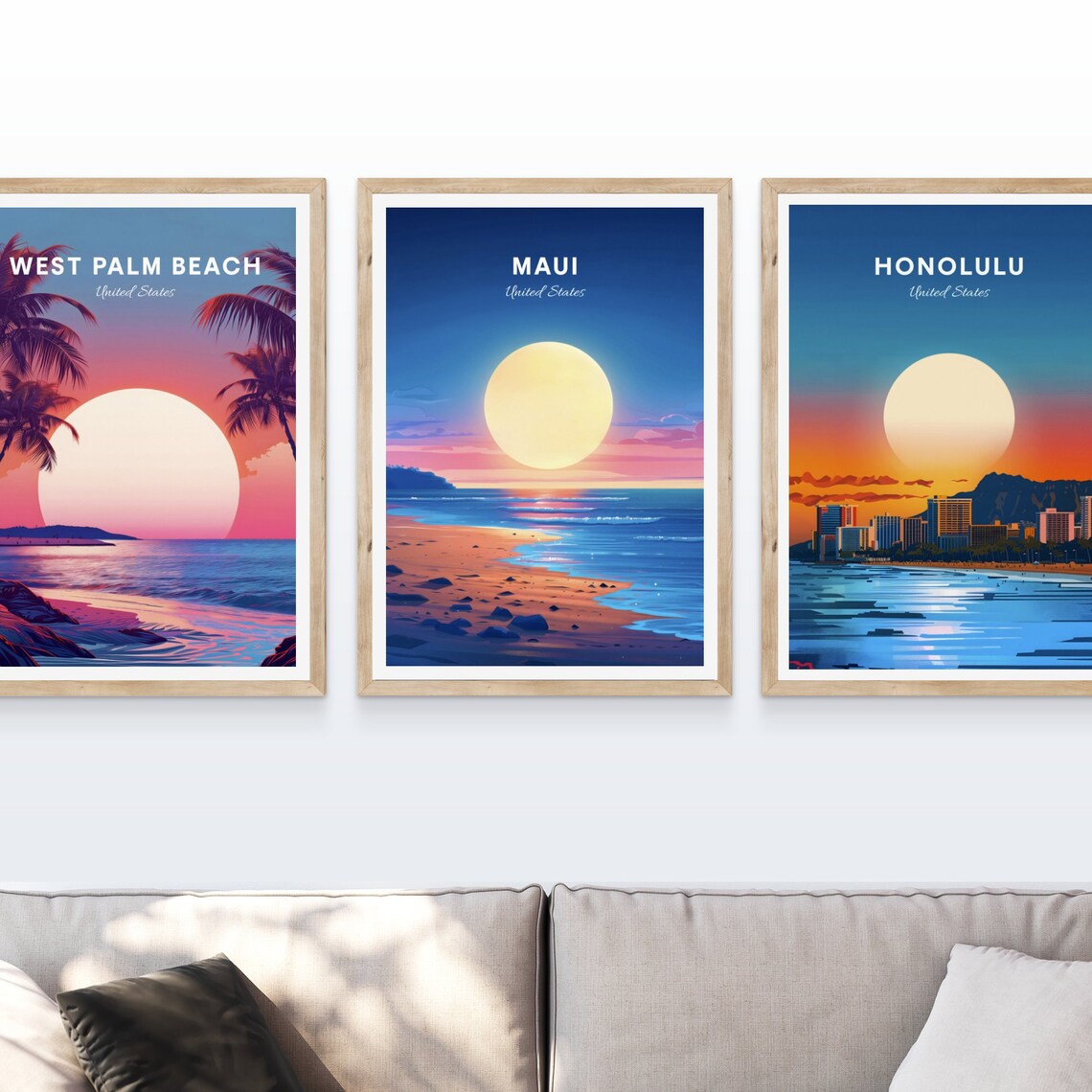 Maui Hawaii Sunset over Rocky Shore with Giant Sun Travel Poster - Image 4