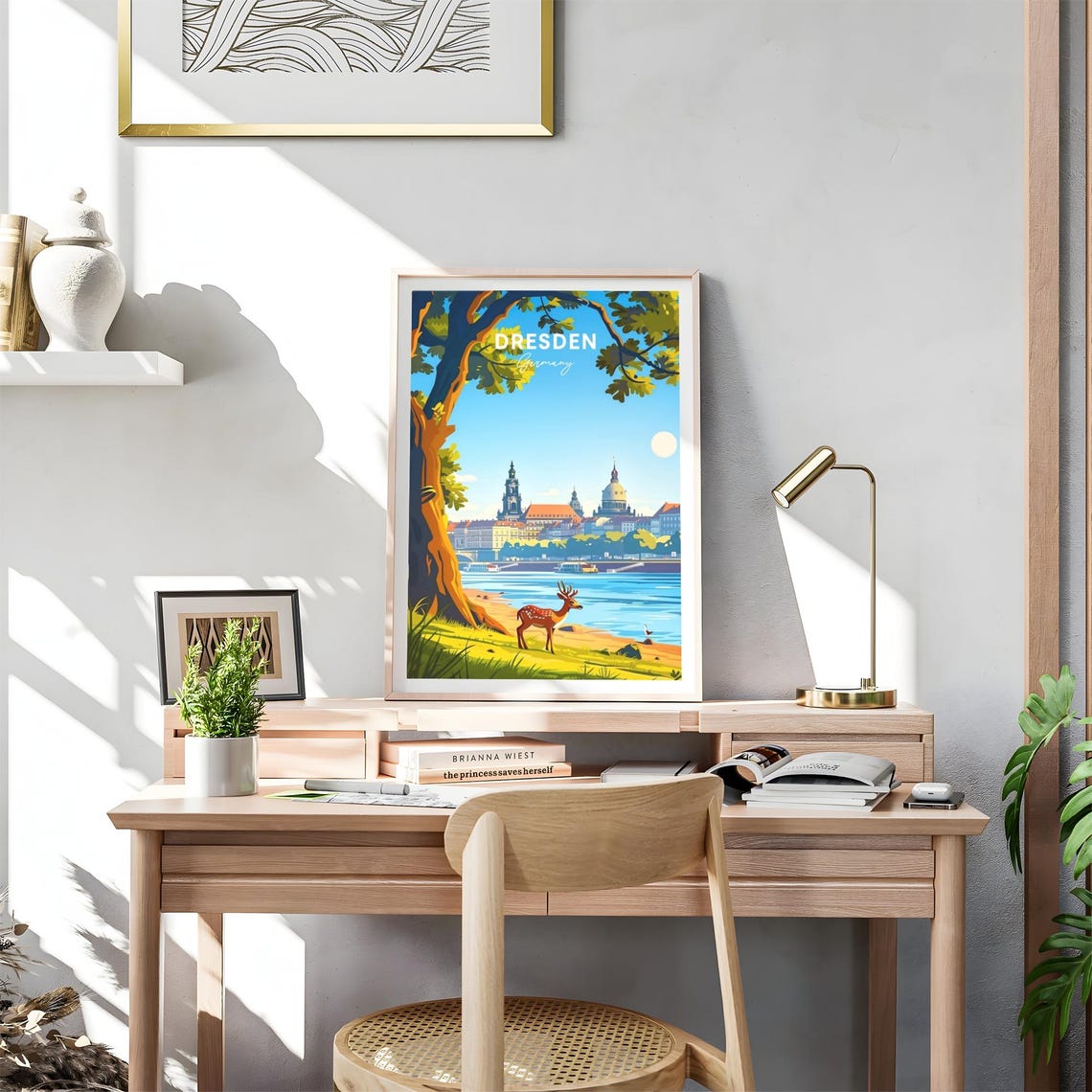 Dresden Elbe River Deer Old Town Skyline Germany Travel Poster - Image 4