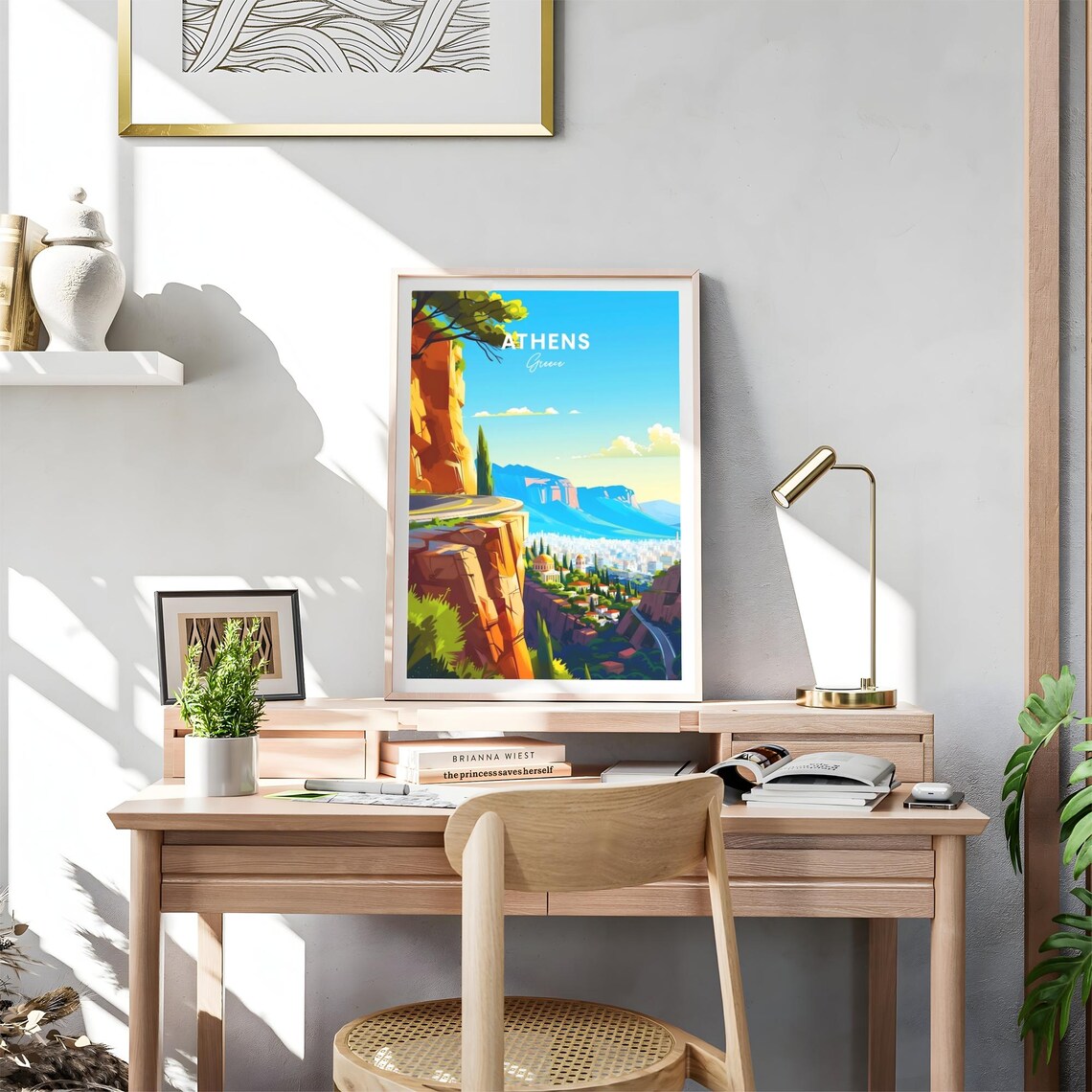Athens Greece Cliff Road City Panorama Mountain View Travel Poster - Image 4