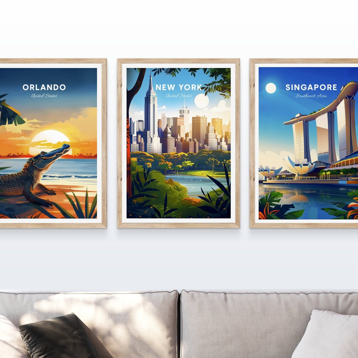 New York Manhattan Skyline From Central Park Lake Vintage Travel Poster - Image 4