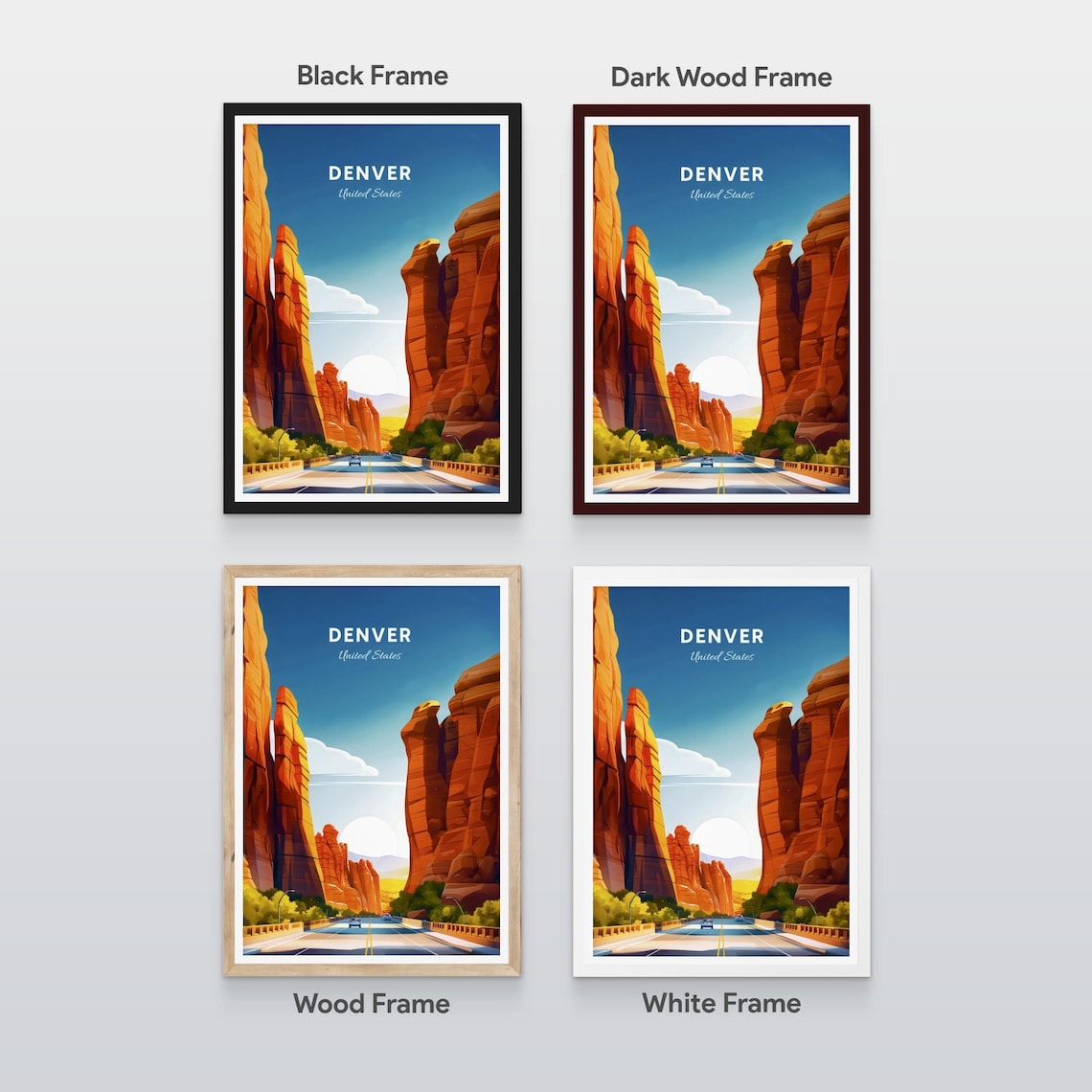 Denver Colorado Red Rock Canyon Desert Road Drive Travel Poster Art - Image 2
