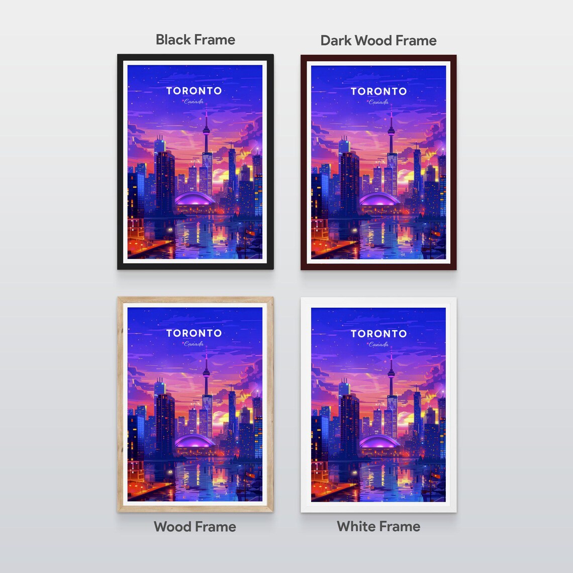 Toronto Night Skyline with the CN Tower Over the Harbor Water Poster - Image 2