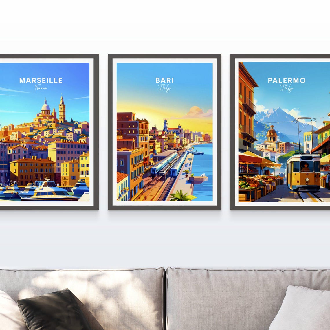 Bari Italy Waterfront Sunset Trains Seafront City View Travel Poster - Image 3