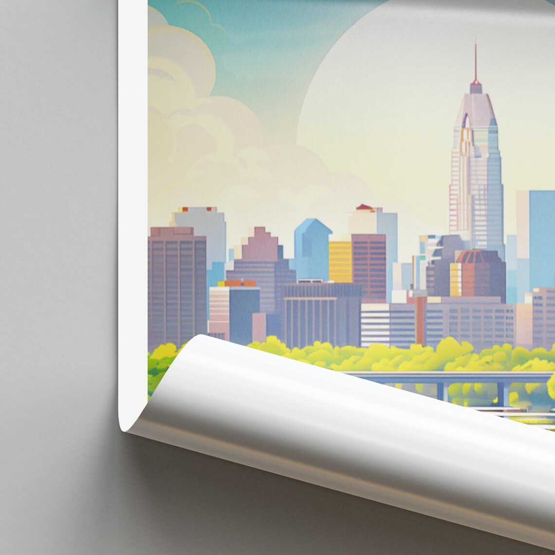 Indianapolis Sunset River Skyline Modern Illustrated Travel Poster - Image 2
