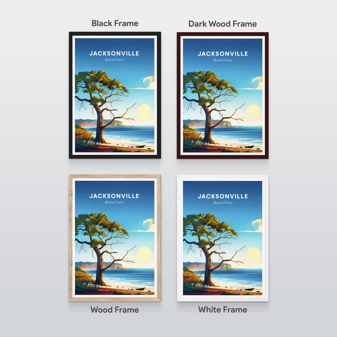 Jacksonville Florida Windswept Beach Tree Ocean Travel Poster - Image 2
