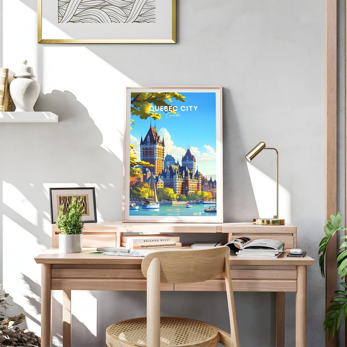 Quebec City Canada Waterfront Grand Castle Hotel Sailboats Poster - Image 4