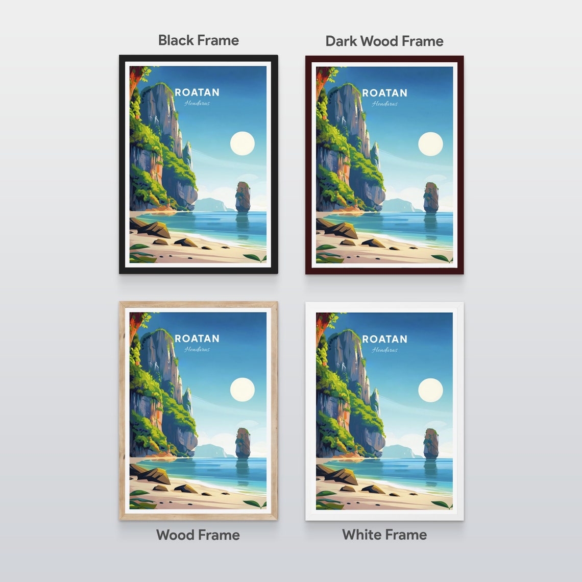 Roatan Honduras Limestone Cliffs Sea Stack Sandy Beach Poster - Image 2