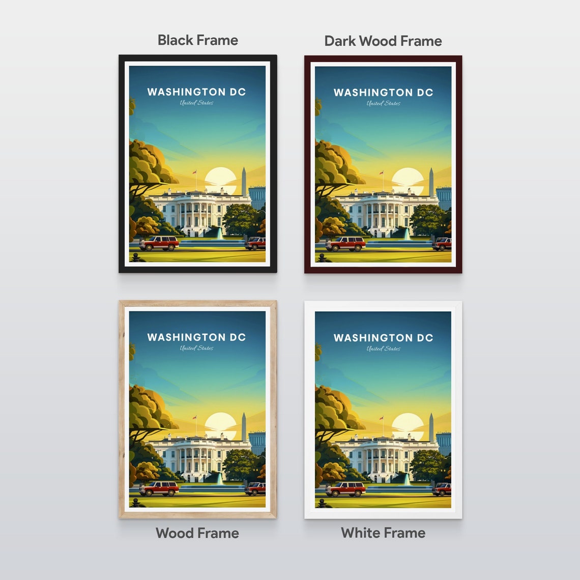Washington DC Gothic Cathedral Sunrise River View Travel Poster - Image 2