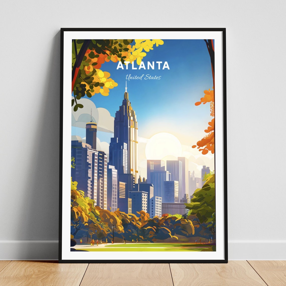 Atlanta Georgia Skyline From A Sunny Park City Travel Poster