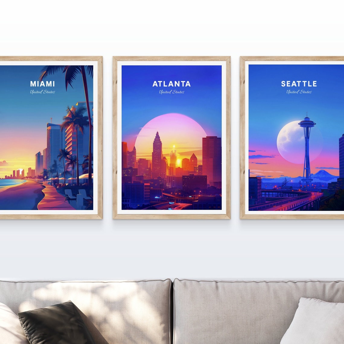 Atlanta Georgia Neon Night Skyline Under A Giant Moon Travel Poster - Image 4