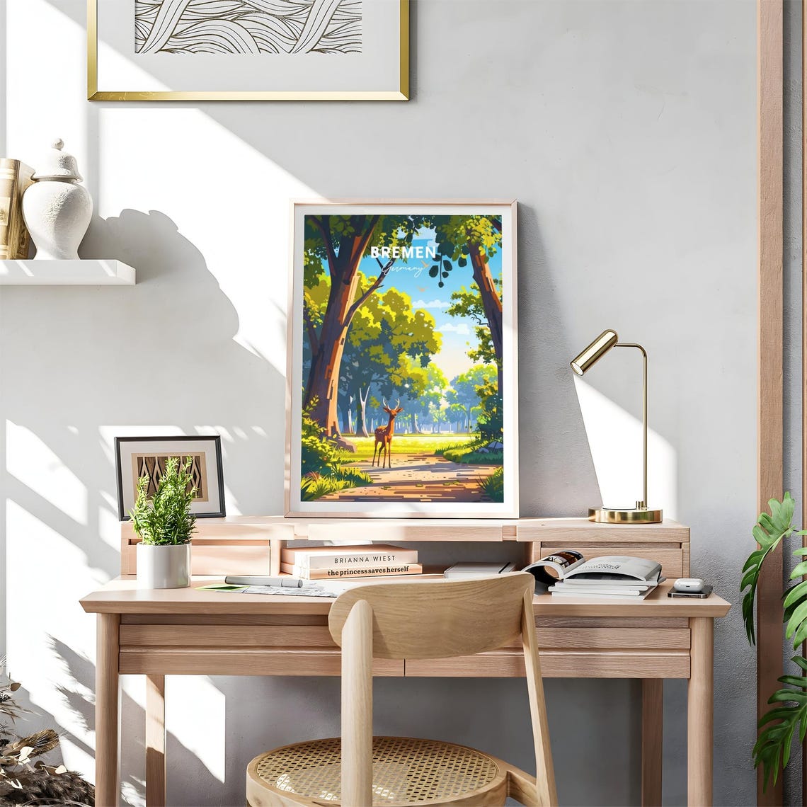 Bremen Germany Deer Forest Clearing Sunny Day View Art Poster - Image 4