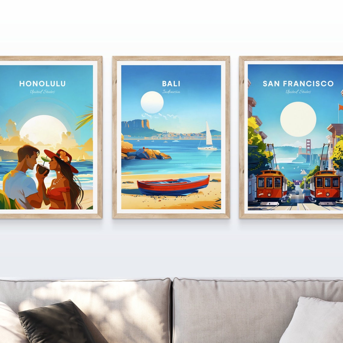 Bali Indonesia Sandy Beach Red Boat Sailboat Coast View Poster - Image 4