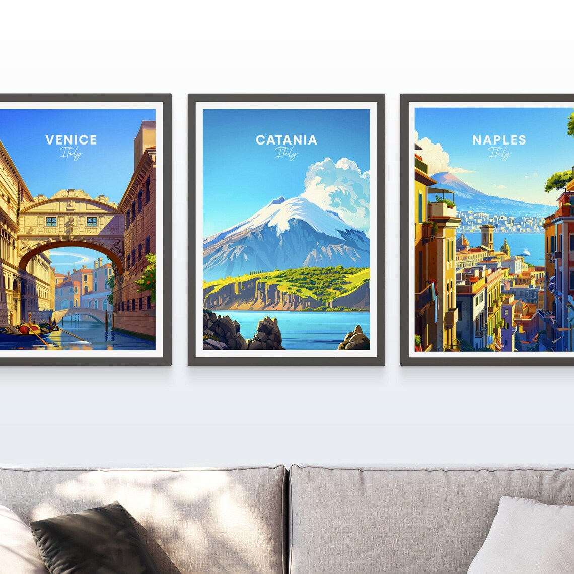 Catania Italy Mount Etna Snow Capped Peak Coastline Travel Poster - Image 3