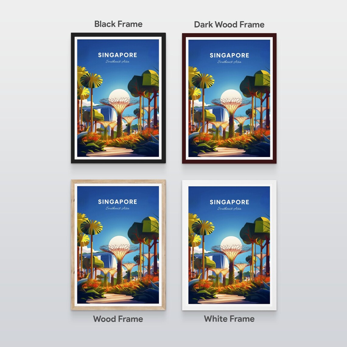 Singapore Gardens By The Bay Supertrees Skyline Vintage Travel Poster - Image 2