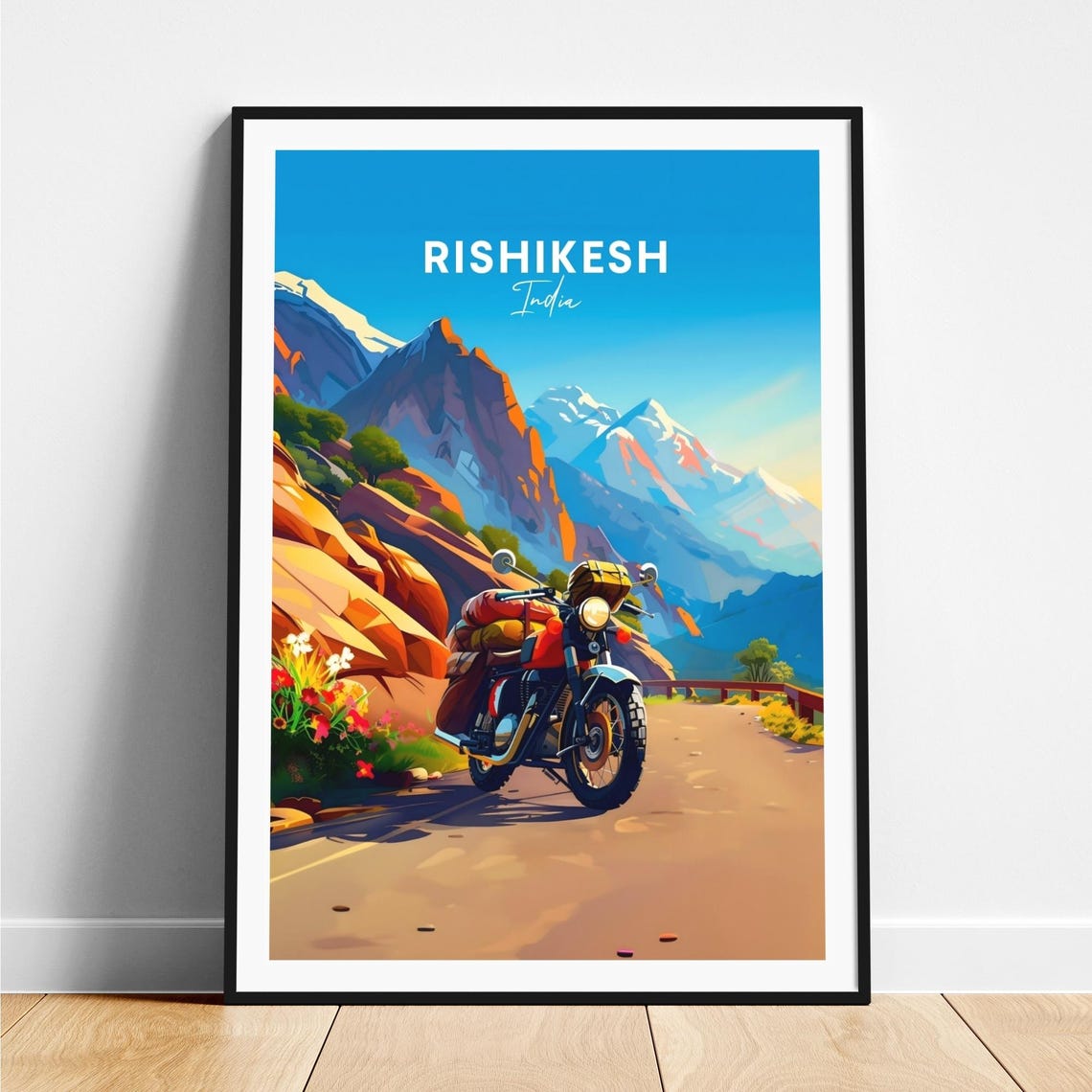 Rishikesh India Motorcycle Touring Himalayan Peaks Travel Poster