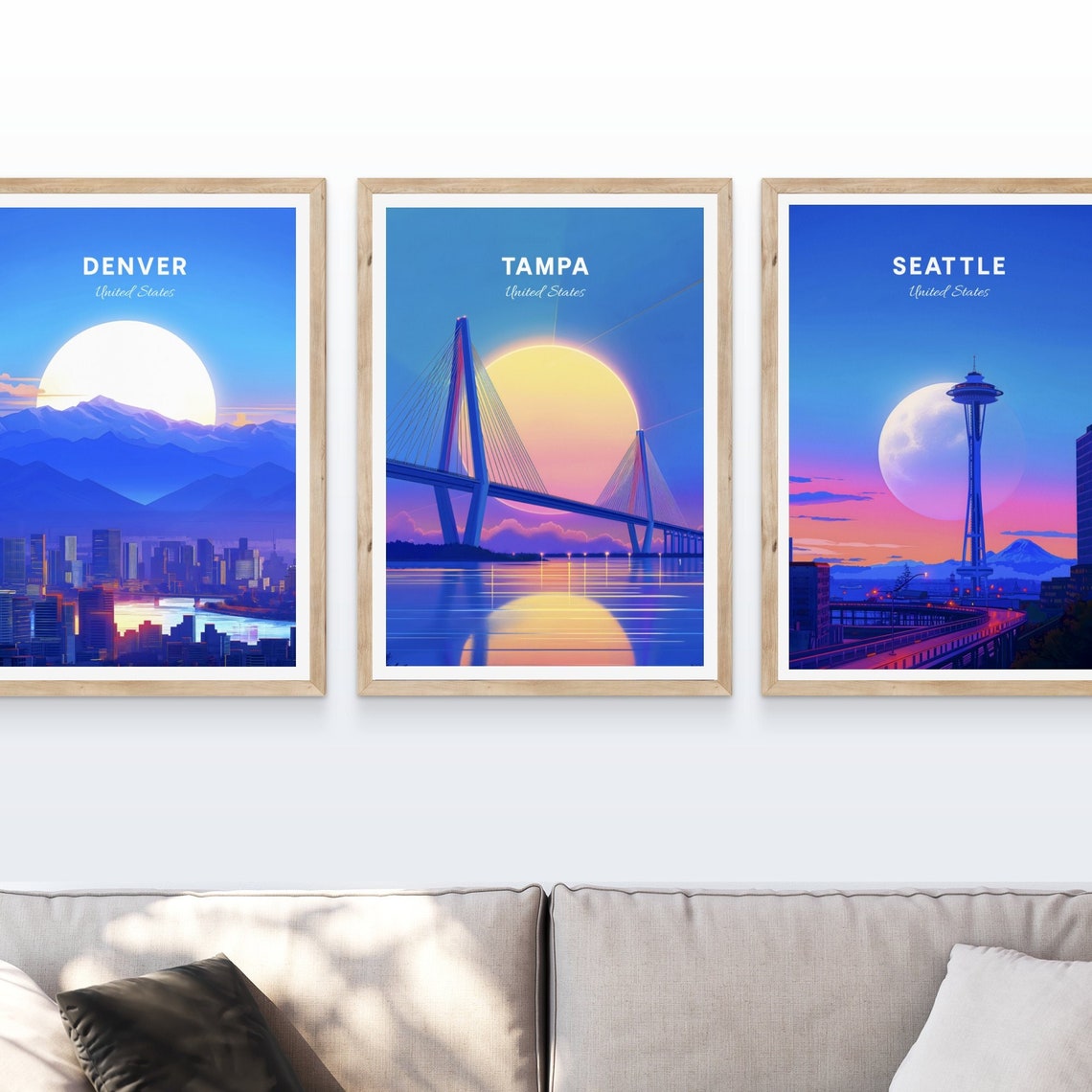 Tampa Bay Cable Stayed Bridge Sunset Over Water Retro Poster - Image 4