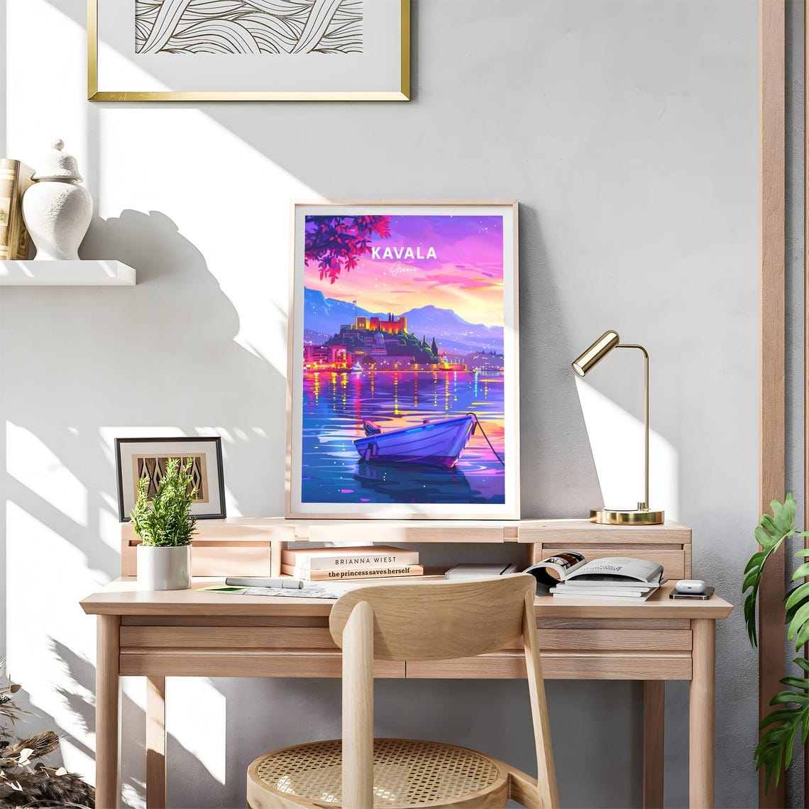 Kavala Greece Sunset Harbor Castle Golden Hour Travel Poster - Image 4