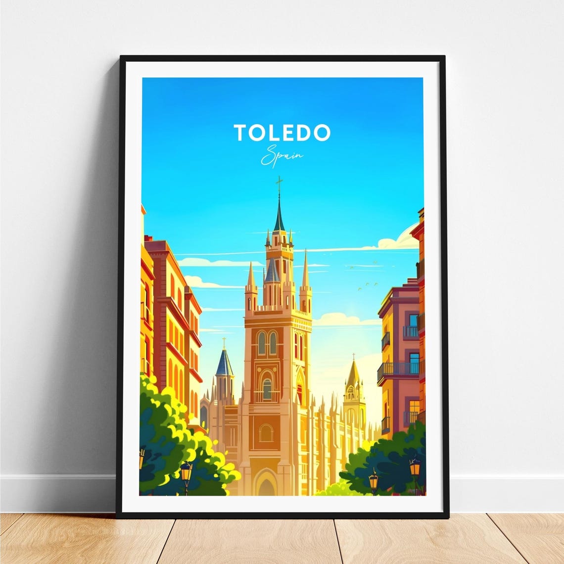 Toledo Spain Cathedral Tower Sunny Street View Morning Light Poster