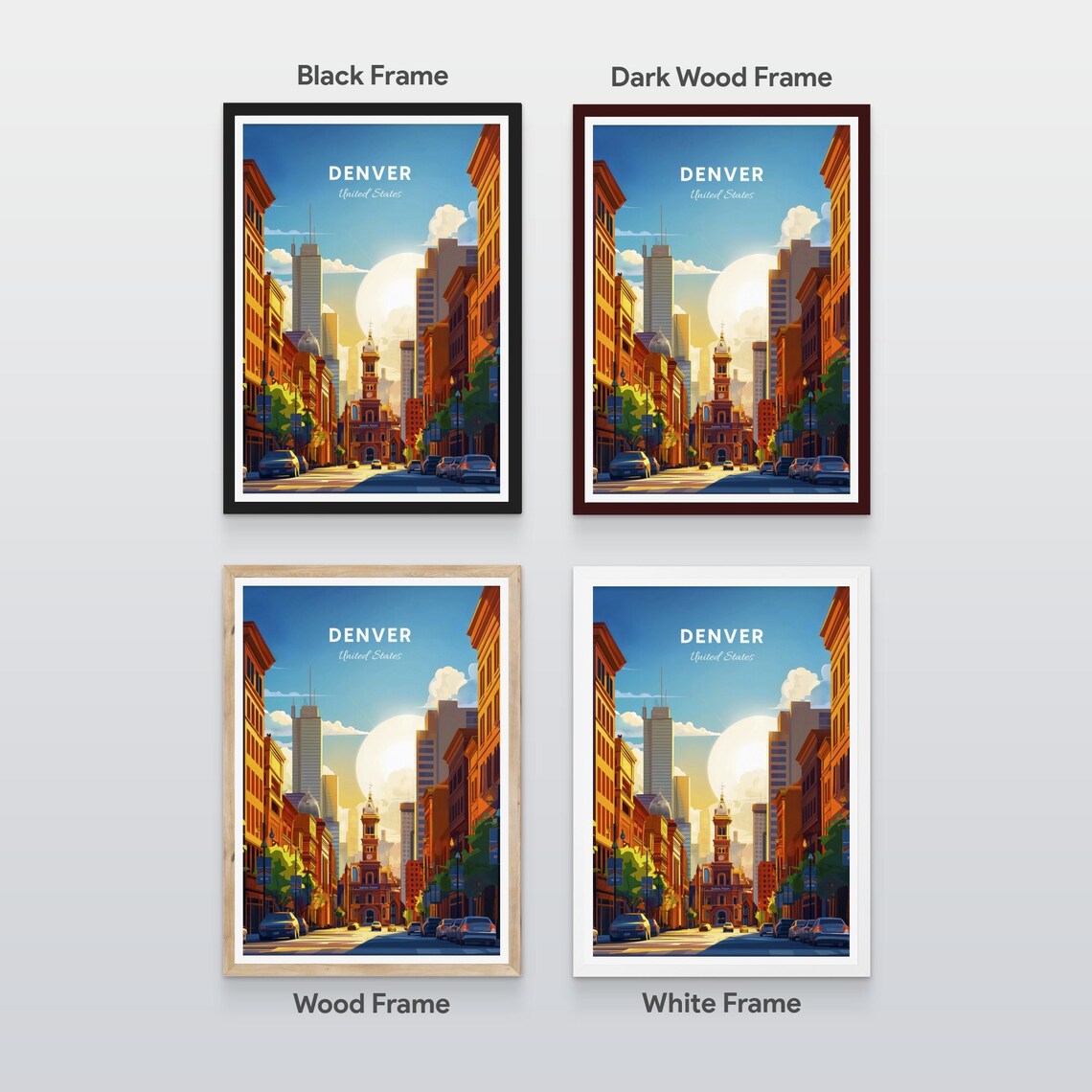 Denver Colorado Downtown Street Clock Tower Sunset Travel Poster - Image 2