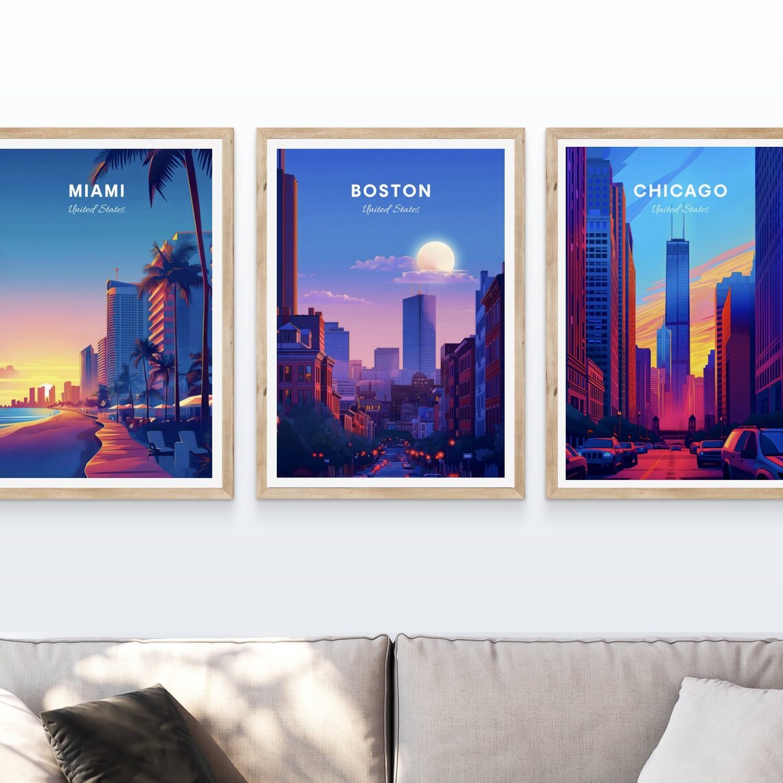 Boston Massachusetts Downtown Street Night Moon Skyline Travel Poster - Image 4