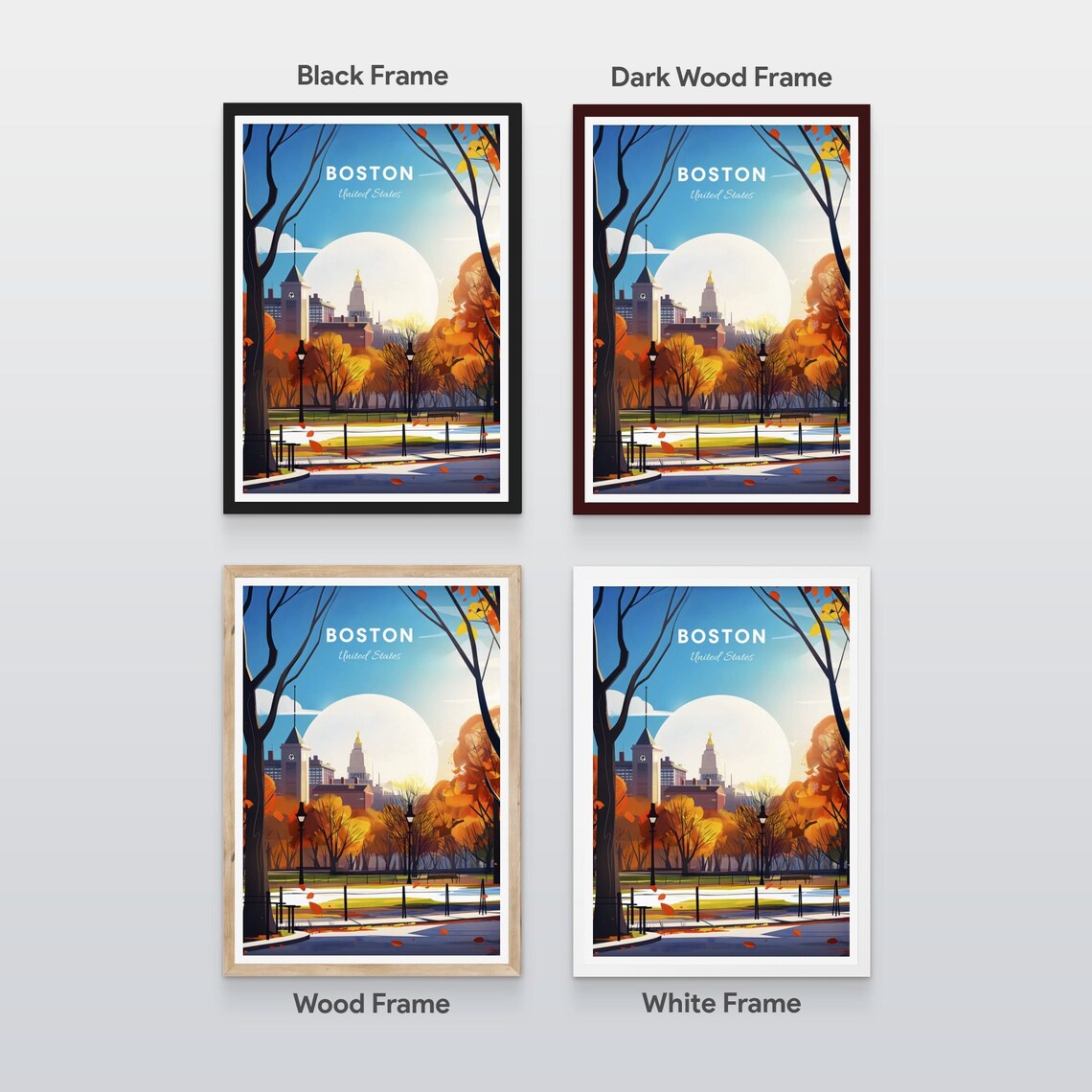 Boston Autumn Park Fall Foliage Skyline Lamps Vintage Travel Poster - Image 2