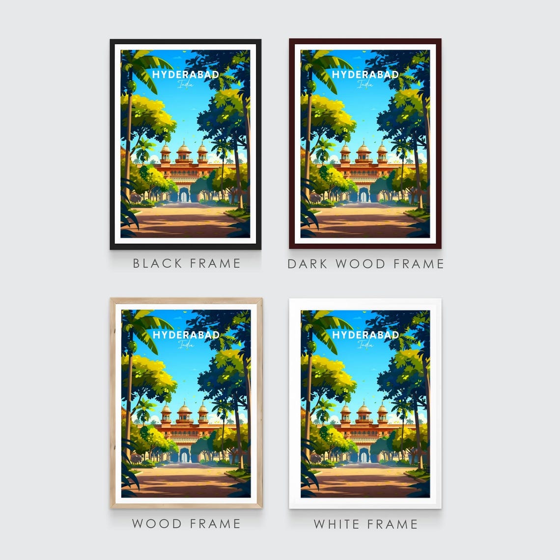 Hyderabad India Grand Domed Palace Tree Lined Avenue Travel Poster - Image 3