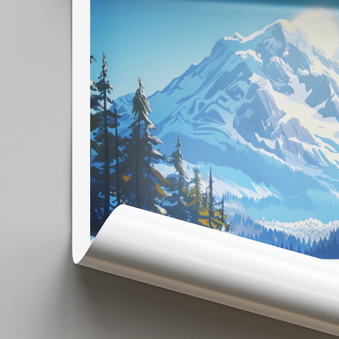 Little Rock Winter Snowy Mountain Lake Scene Travel Art Poster - Image 2