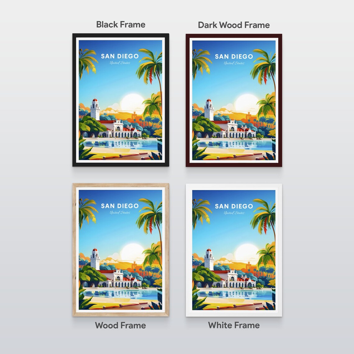 San Diego California Mission Style Building Palm Oasis Travel Poster - Image 2