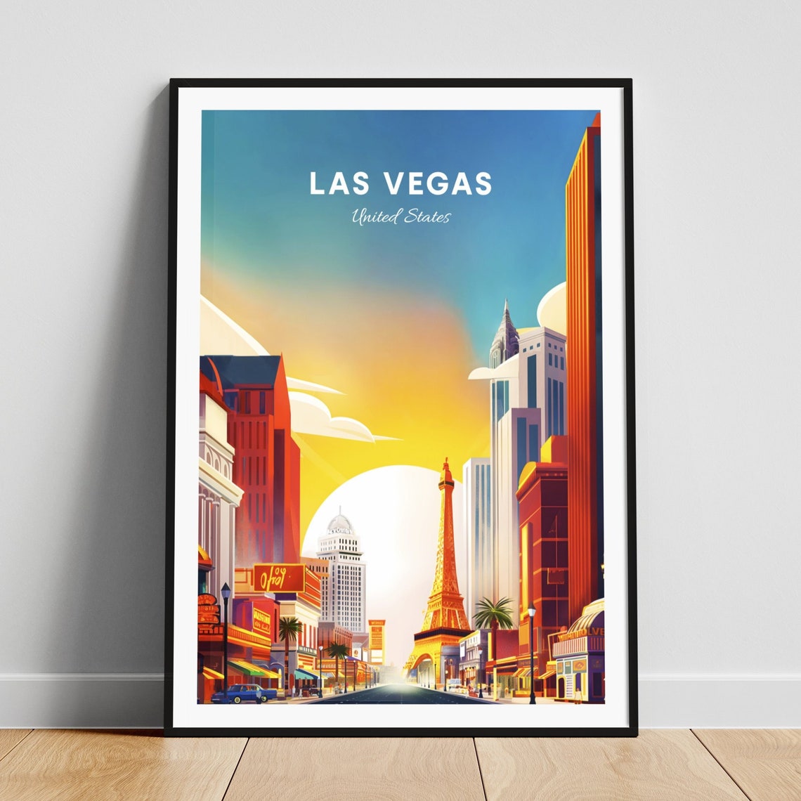 Las Vegas Paris Hotel Eiffel Tower Replica Sunset Strip Street Poster