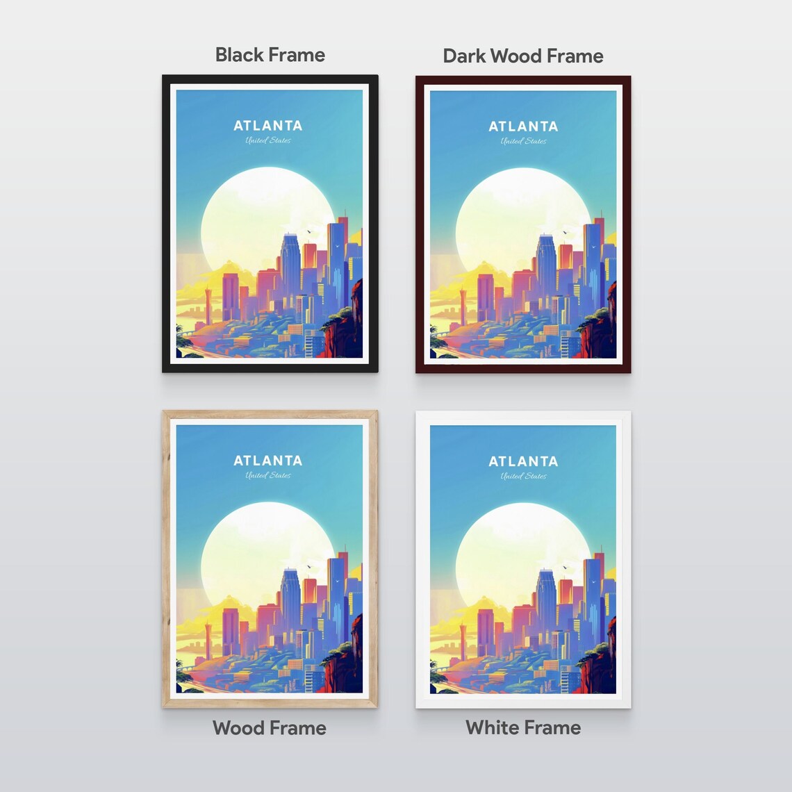 Atlanta Georgia City Skyline Sunrise Golden Morning Retro Poster - Image 2