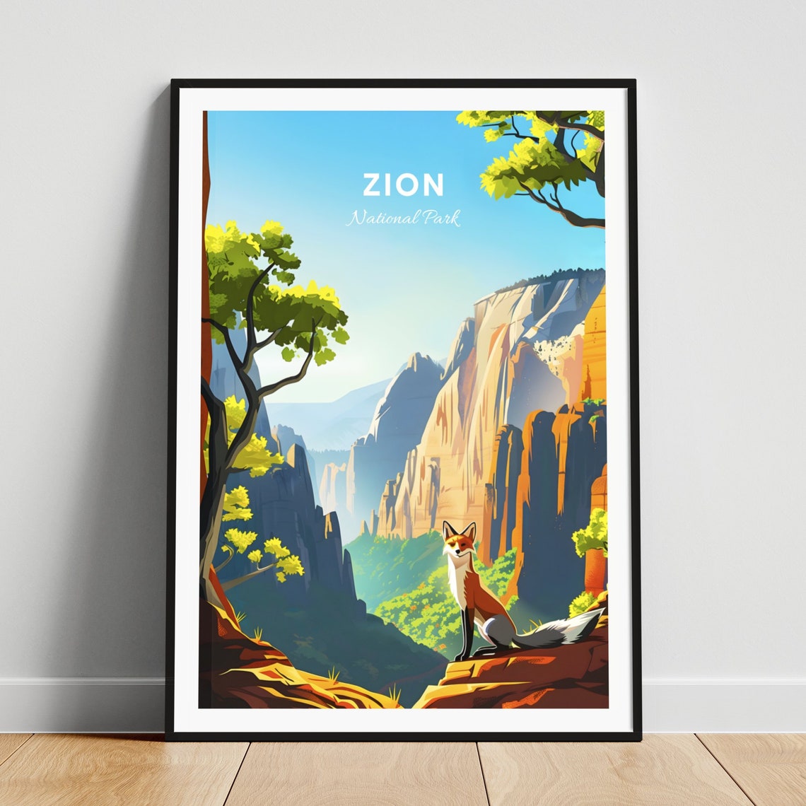 Zion National Park Red Fox Canyon Sunrise Cliffs Travel Poster
