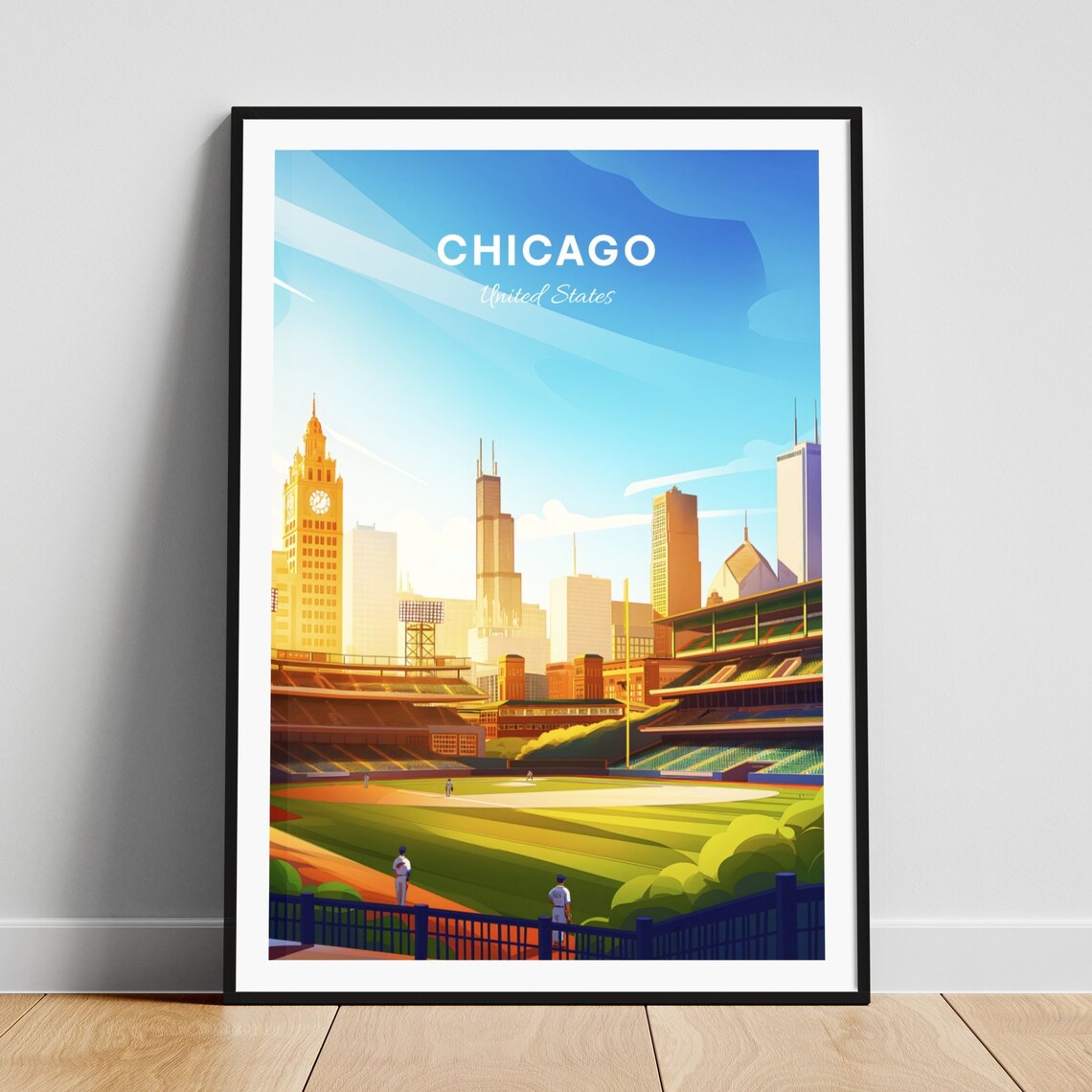 Chicago Illinois Baseball Stadium Skyline Game Day Travel Art Poster