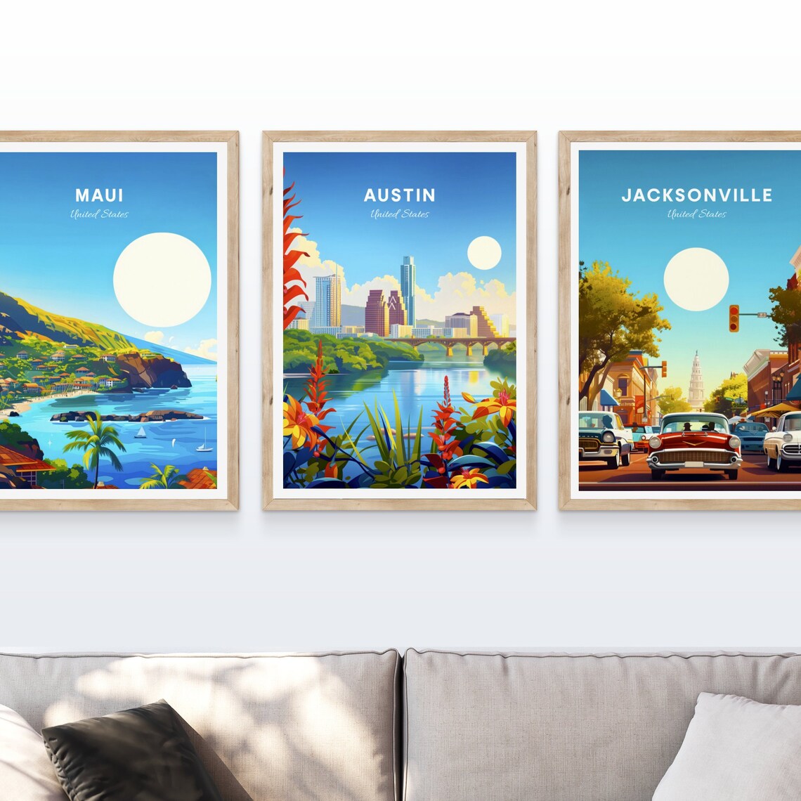 Austin Texas River Bridge Skyline Among Bright Flowers Poster - Image 4