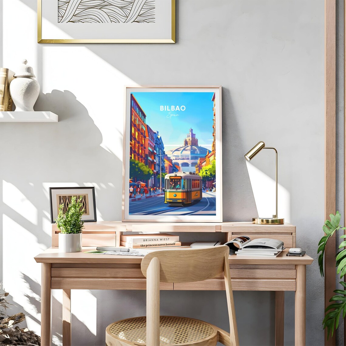 Bilbao Spain Sunny Vintage Tram Street City Square Dome Poster - Image 4