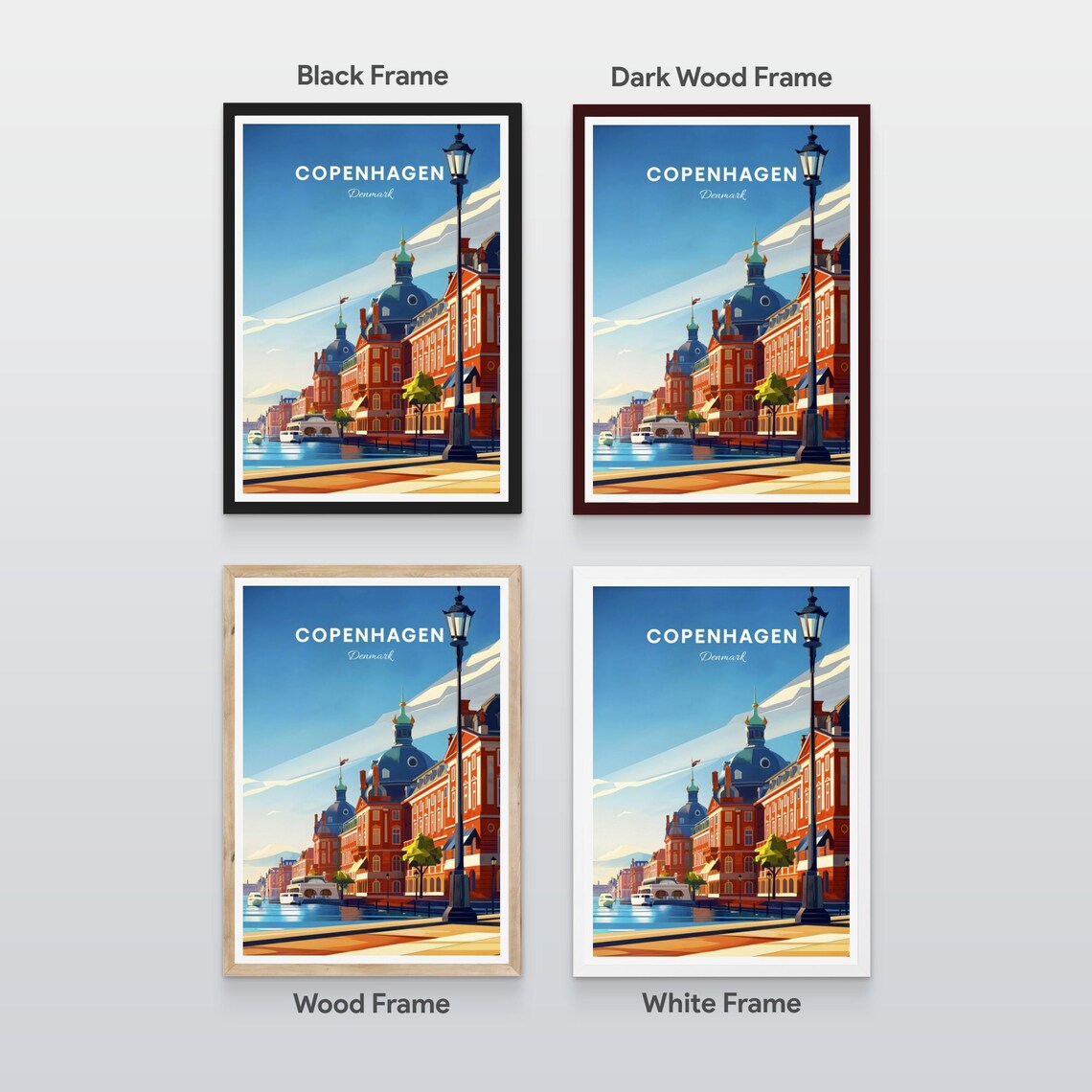 Copenhagen Denmark Waterfront Promenade Lamp Post Travel Poster - Image 2