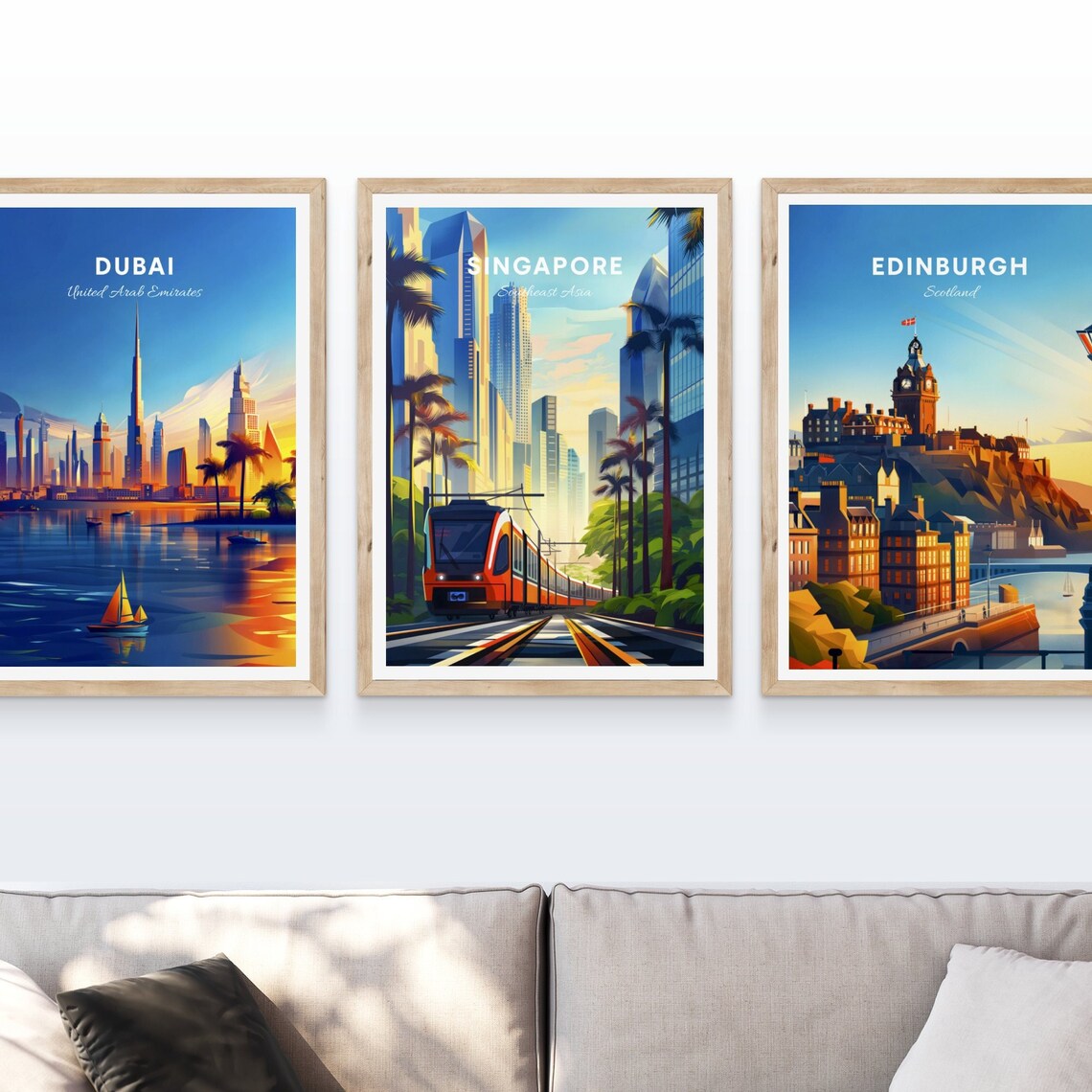 Singapore MRT Train Palm Tree Avenue Skyline Vintage Travel Poster - Image 4