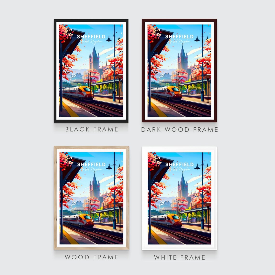 Sheffield Train Station Autumn Modern Train England Travel Poster - Image 3