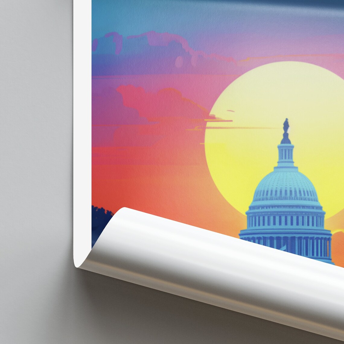 Washington DC Capitol Dome At Sunset Orange Skyline Travel Poster - Image 2