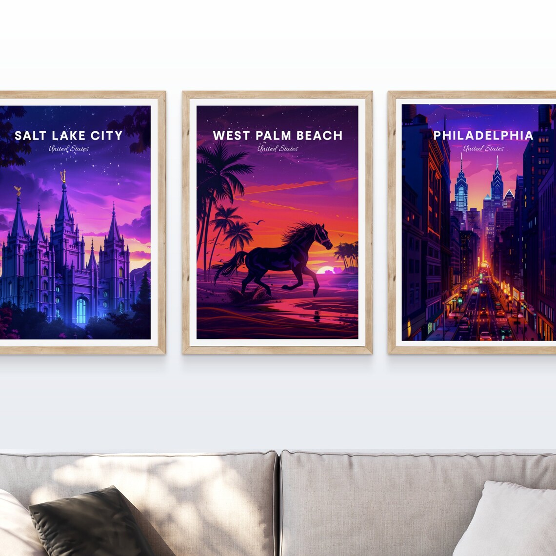 West Palm Beach Florida Night Beach Horse Sunset Run Travel Poster - Image 4