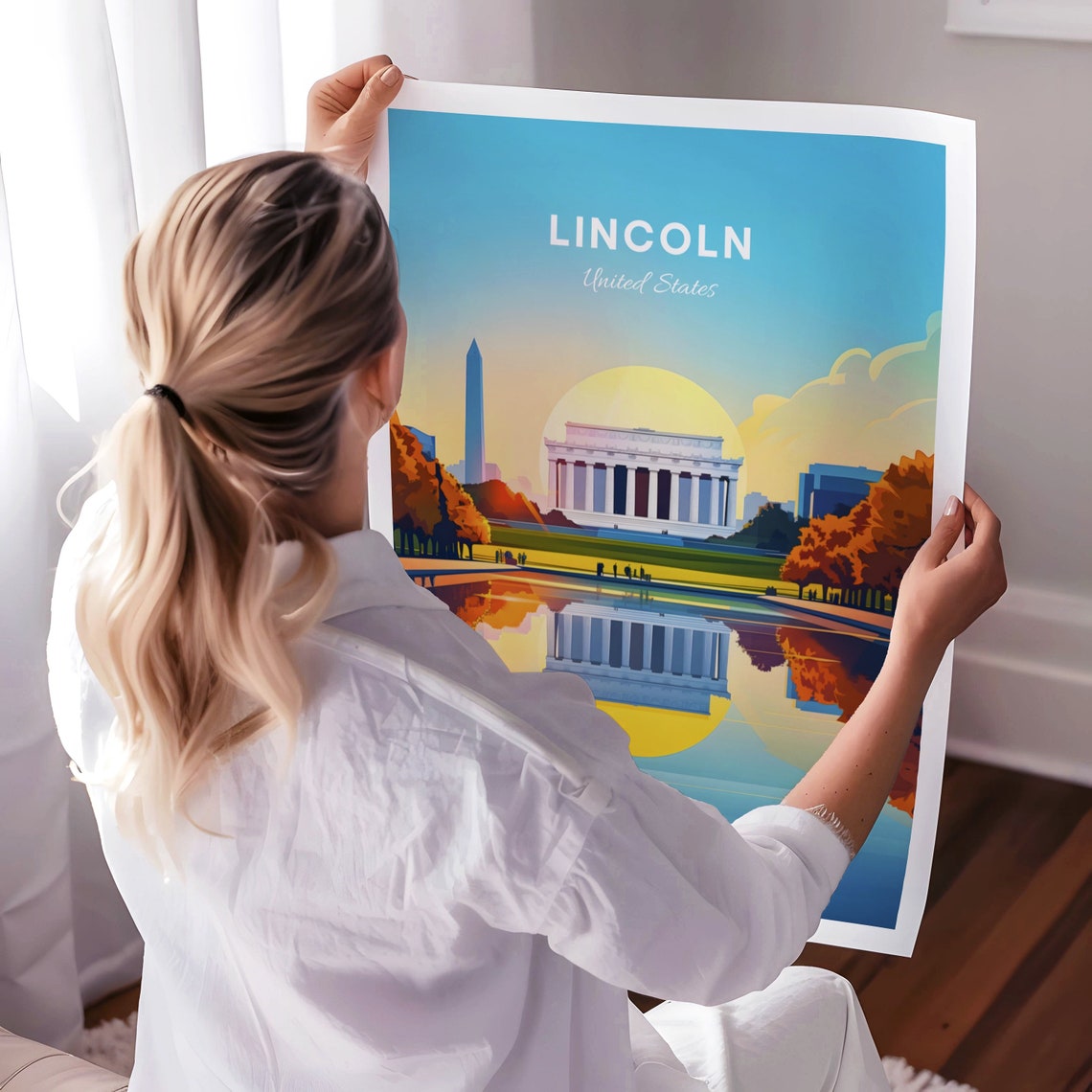 Lincoln Memorial Reflecting Pool at Sunset Monument View Poster - Image 3