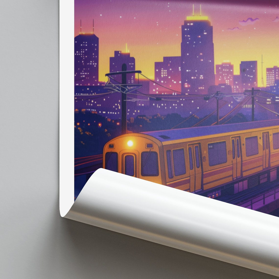 Richmond Yellow Train on Elevated Tracks at Dusk Travel Poster - Image 2
