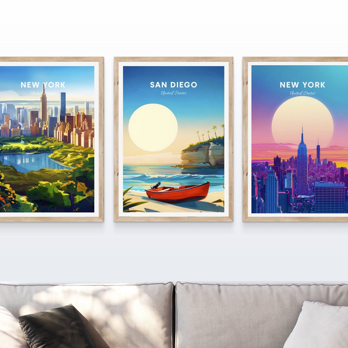 San Diego California Red Rowboat Beach Cove Coastal Travel Poster - Image 4