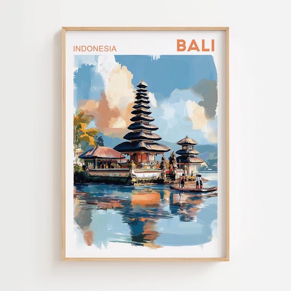 Pura Ulun Danu Bratan - Vintage Travel Poster