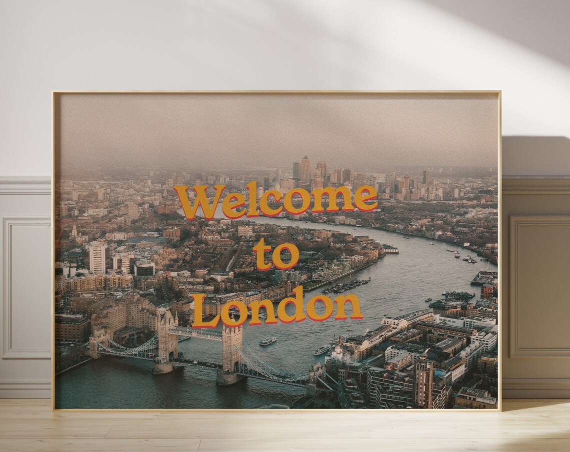Welcome To London Tower Bridge Thames Aerial Retro Photo Poster
